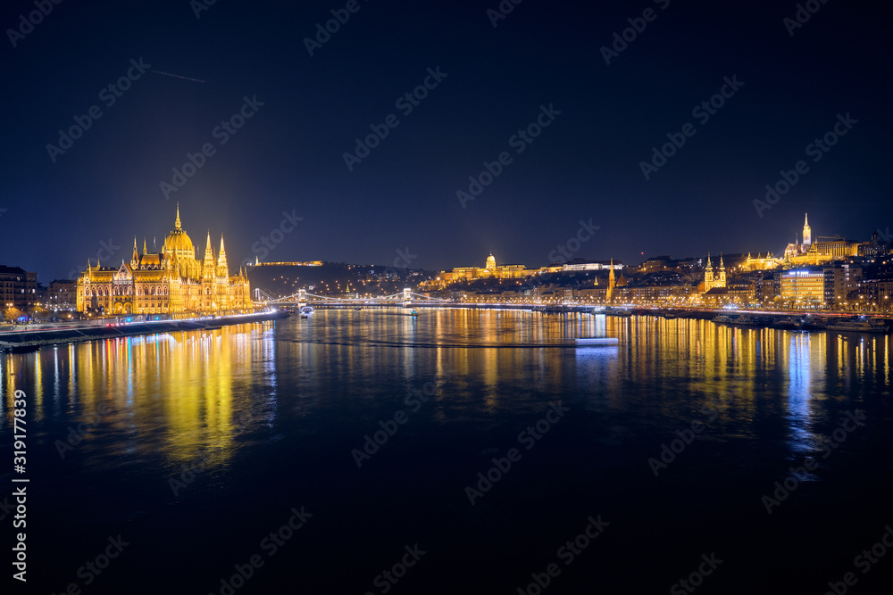 Night cityscape in Budapest, Hungary.