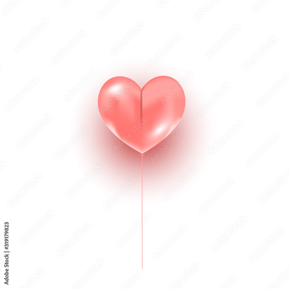 3d heart balloon with rope set isolated on a white background. Gift decor element for postcards, posters, banner