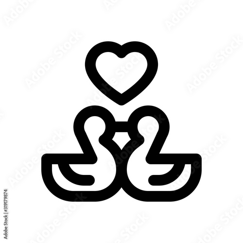 love and wedding related ducks kiss with heart vectors in lineal style,