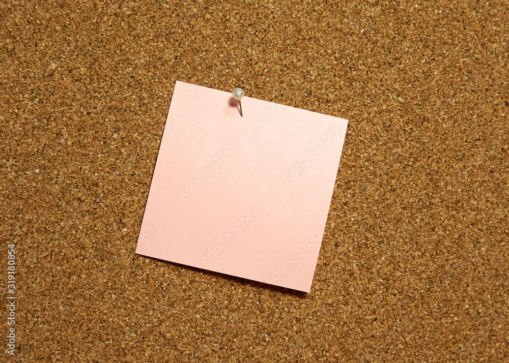 pink blank note paper on bulletin board pink blank note paper on bulletin board