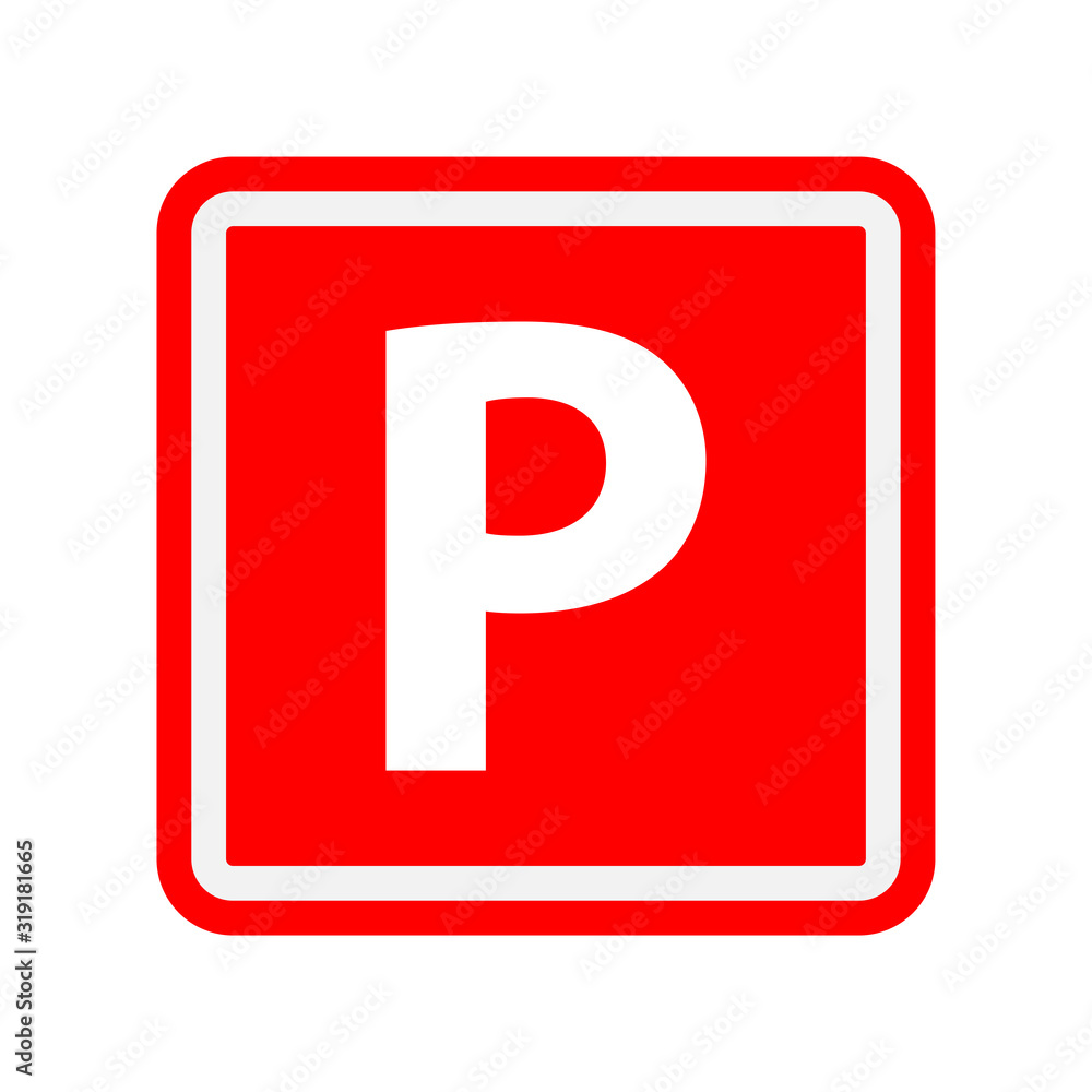 Red square parking sign with capital letter P Red square parking sign with capital letter P