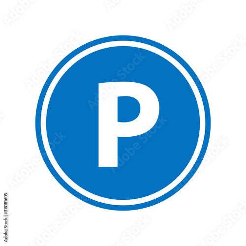 Blue circle parking sign with capital letter P