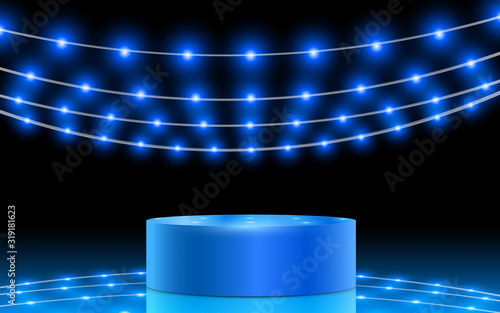 blue stand with spotlight in the studio room