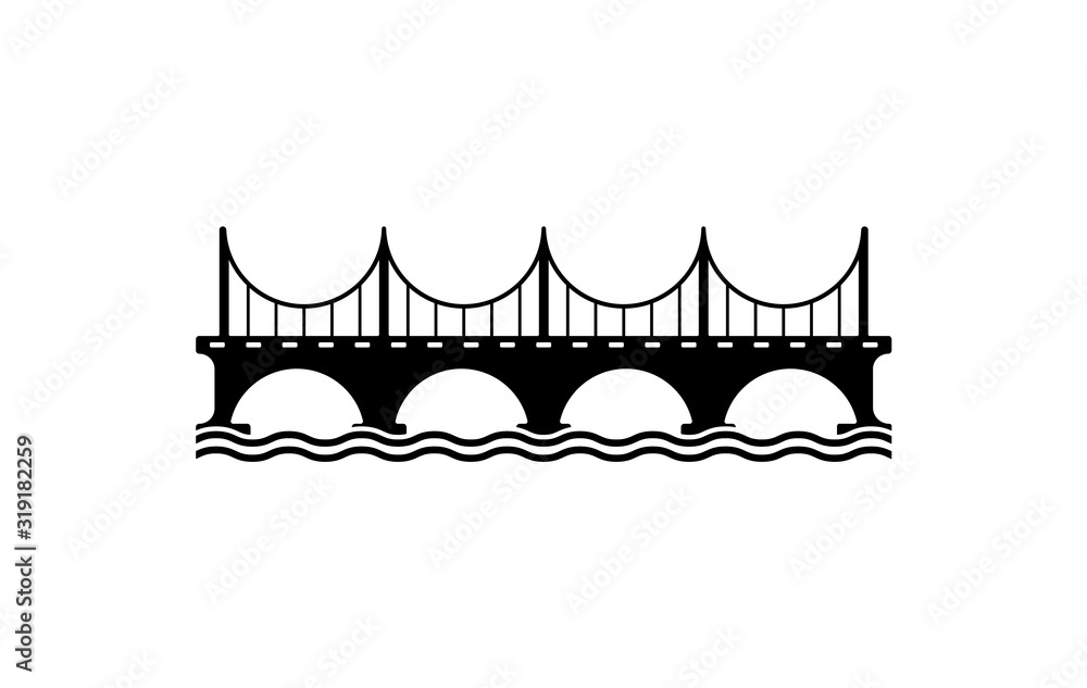 Obraz premium Bridge over the water. Vector icon on a white background.