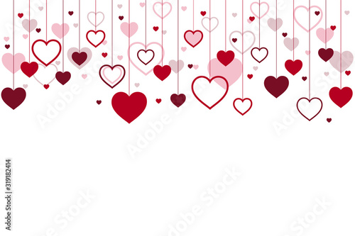 Hanging hearts background for valentines day.Vector illustration.