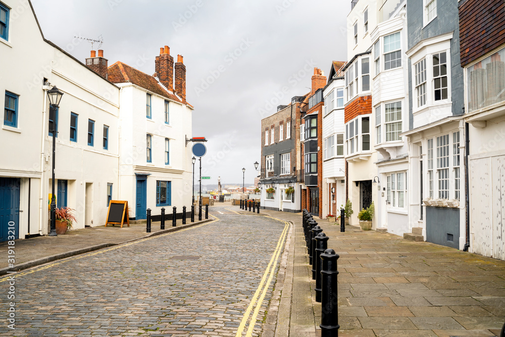 Empty street with historic housing, Old Portsmouth, England