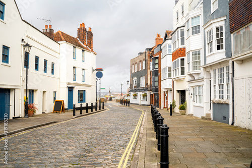 Empty street with historic housing, Old Portsmouth, England