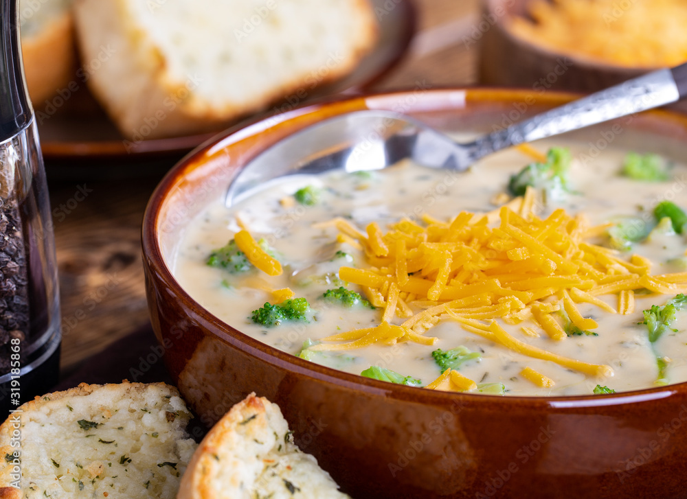 Bowl of Creamy Broccoli Cheddar Cheese Soup Bowl of Creamy Broccoli Cheddar Cheese Soup