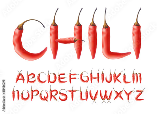 Chili vegetable vector alphabet