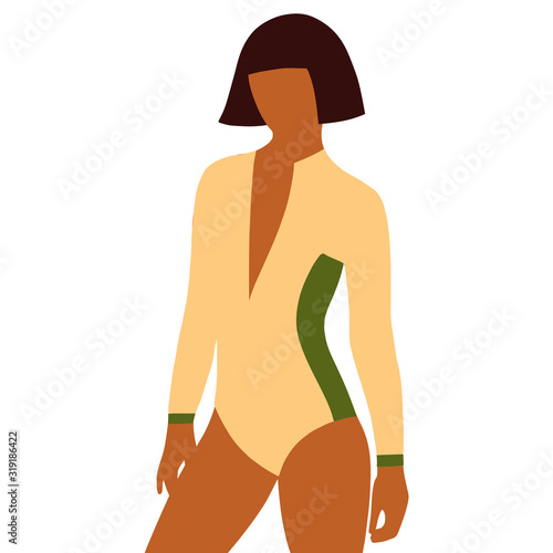 Girl surfer in a swimsuit in flat style.