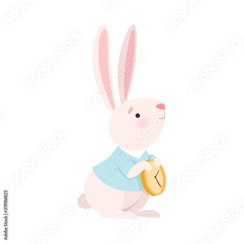 March Hare Character Holding Clock Vector Illustration