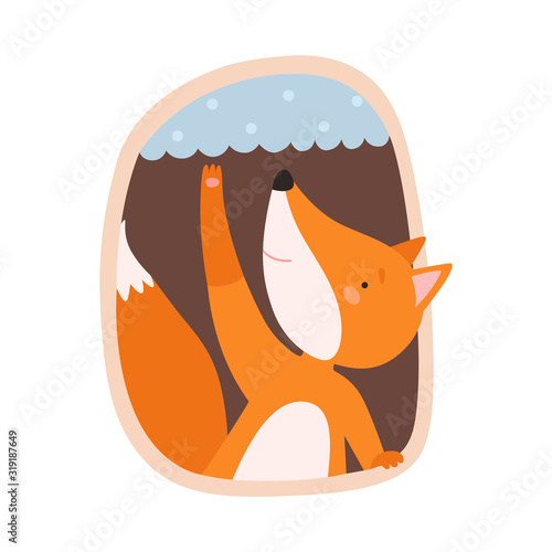 Funny Fox Peeped Out From Tree Hollow Vector Illustration
