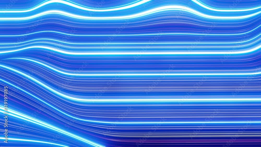Beautiful abstract background of waves on surface, color gradients, extruded lines as striped fabric surface with folds or waves on liquid. 4k loop. Glow lines. Blue 2 Beautiful abstract background of waves on surface, color gradients, extruded lines as striped fabric surface with folds or waves on liquid. 4k loop. Glow lines. Blue 2