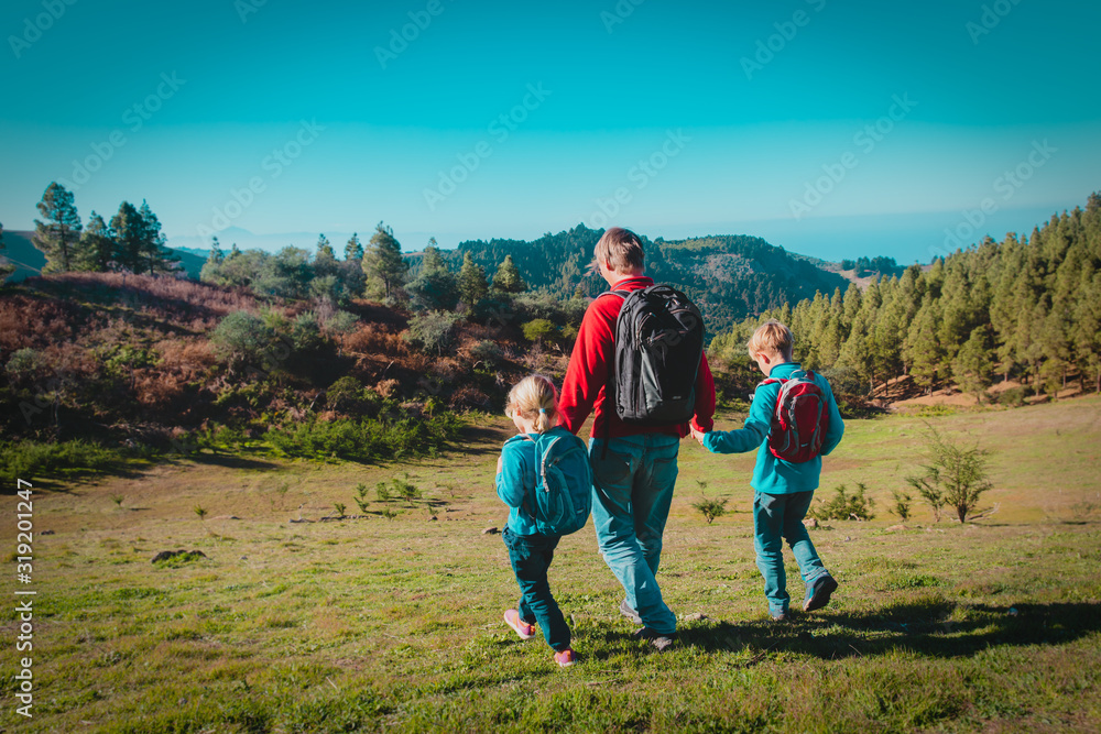 father with son and daughter travel in nature, family in Gran Canaria, Spain