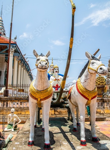  horse statues inside Wat Damrey Sar (Damrey Sor Pagoda) a buddhist temple of Battambang, Cambodia © Cesare Palma