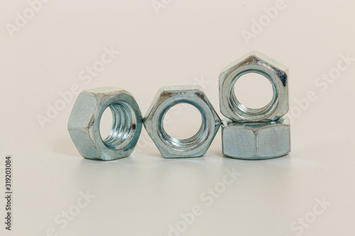 Metal nut on a white background