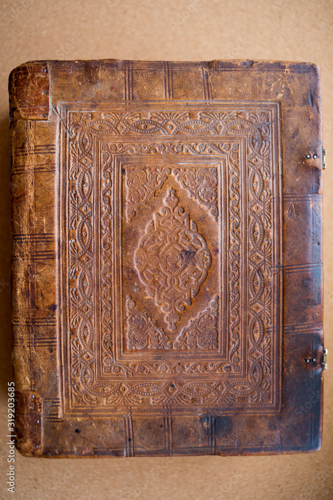 An old medieval book with a leather cover