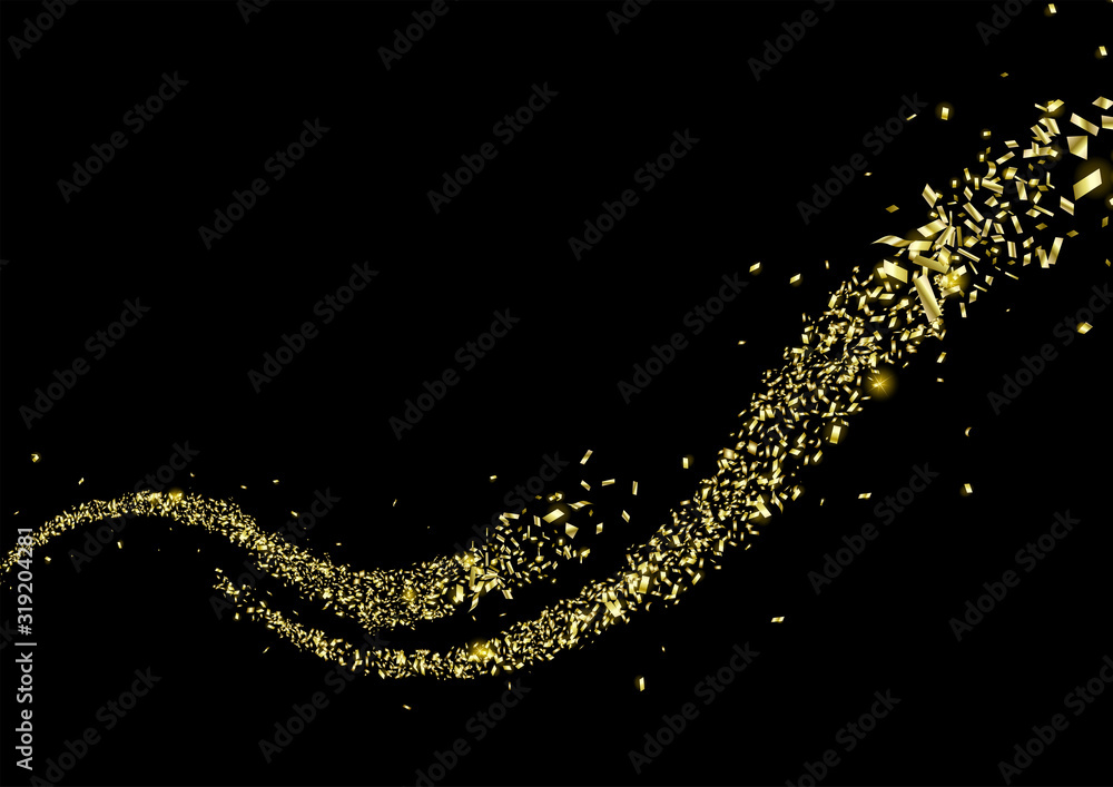 The curve plume of golden sparkle particles The curve plume of golden sparkle particles