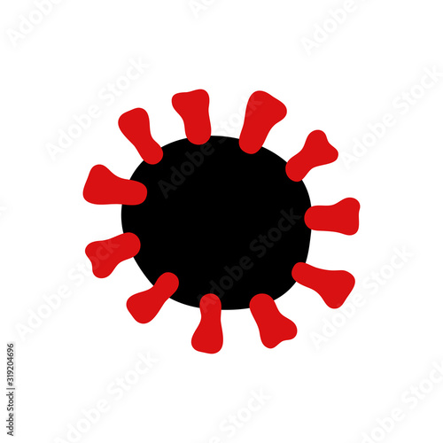 Coronavirus vector symbol. Sign 2019-nCoV isolated on white background. Stylized illustration of a new virus from China. MERS-Cov, Novel coronavirus. Abstract virus strain model in red, black colors