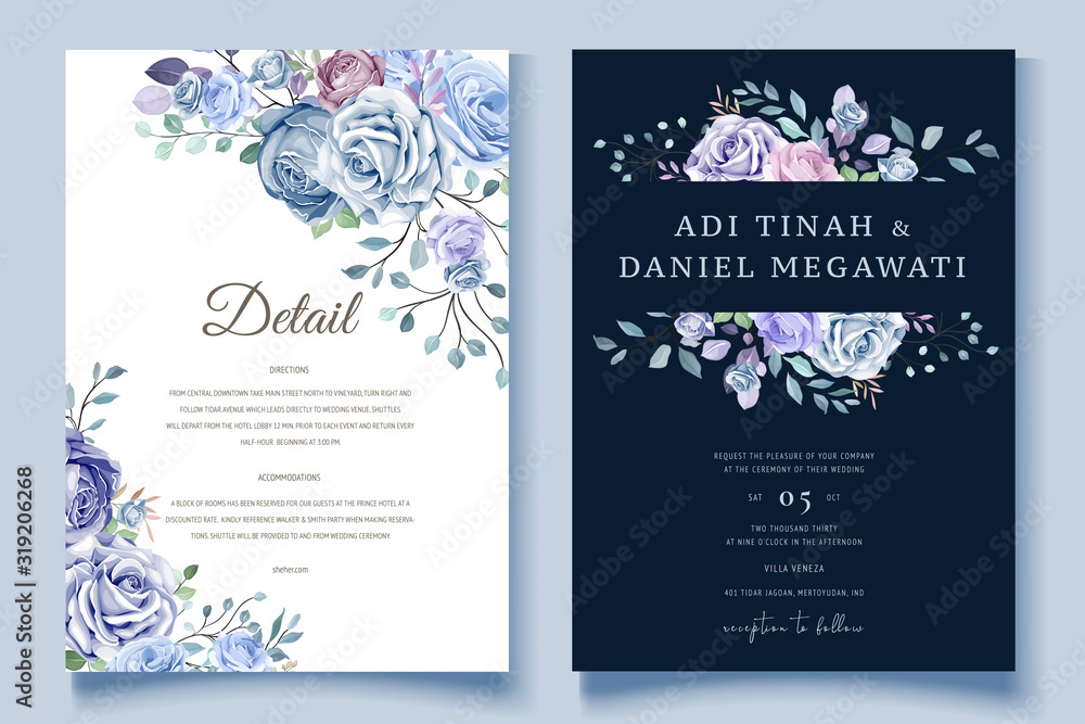 purple floral wedding invitation card