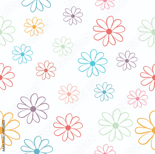 Cute hand draw color flowers seamless  pattern