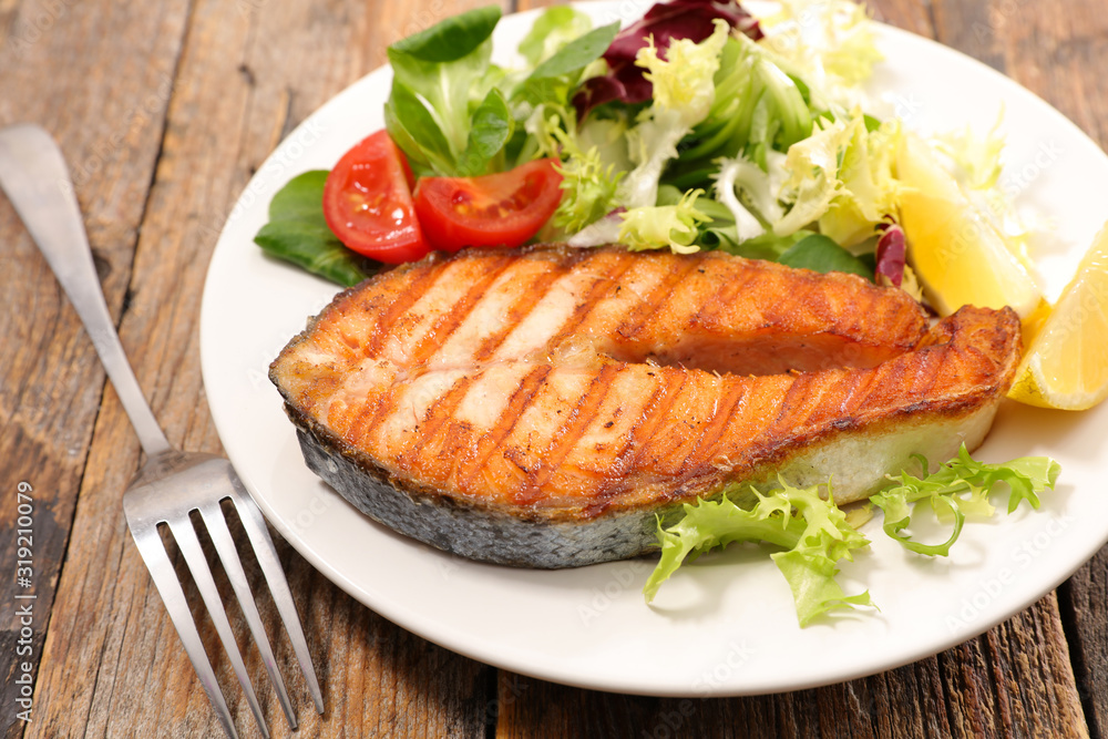 grilled salmon steak and salad grilled salmon steak and salad
