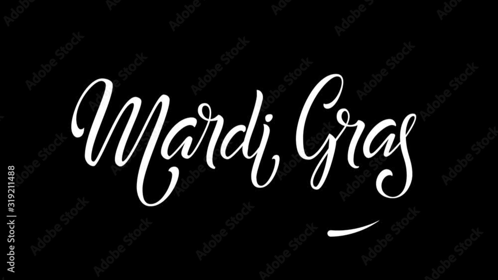 Mardi Gras lettering logo animation on transparent alpha background. Isolated hand written typography for Fat Tuesday Mardi Gras lettering logo animation on transparent alpha background. Isolated hand written typography for Fat Tuesday