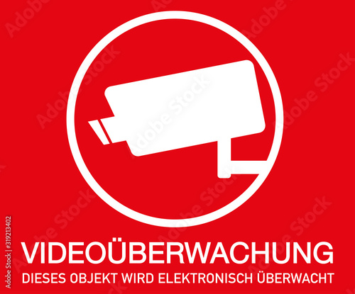 Symbol Videoüberwachung, rot, Druckvorlage zum Ausdrucken