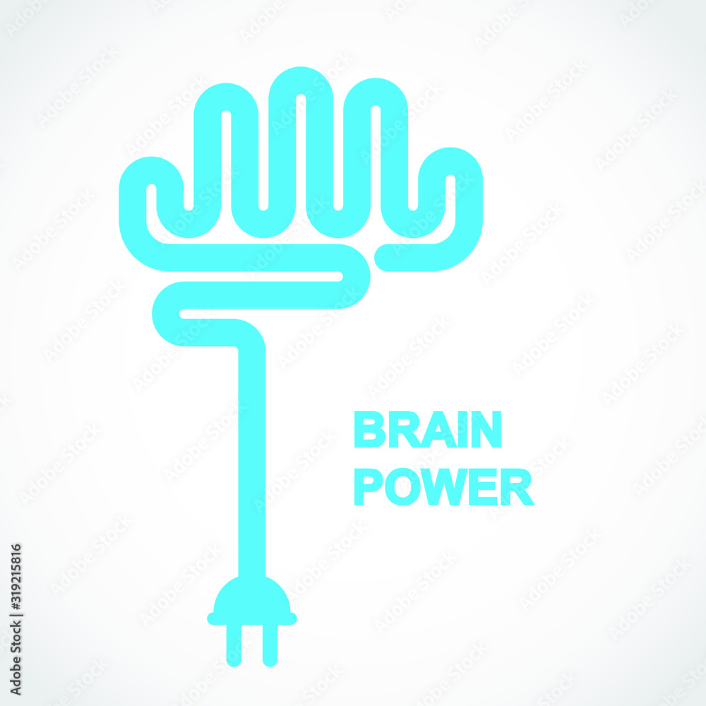 brain shape wire with electric plug / brain power theme logo brain shape wire with electric plug / brain power theme logo
