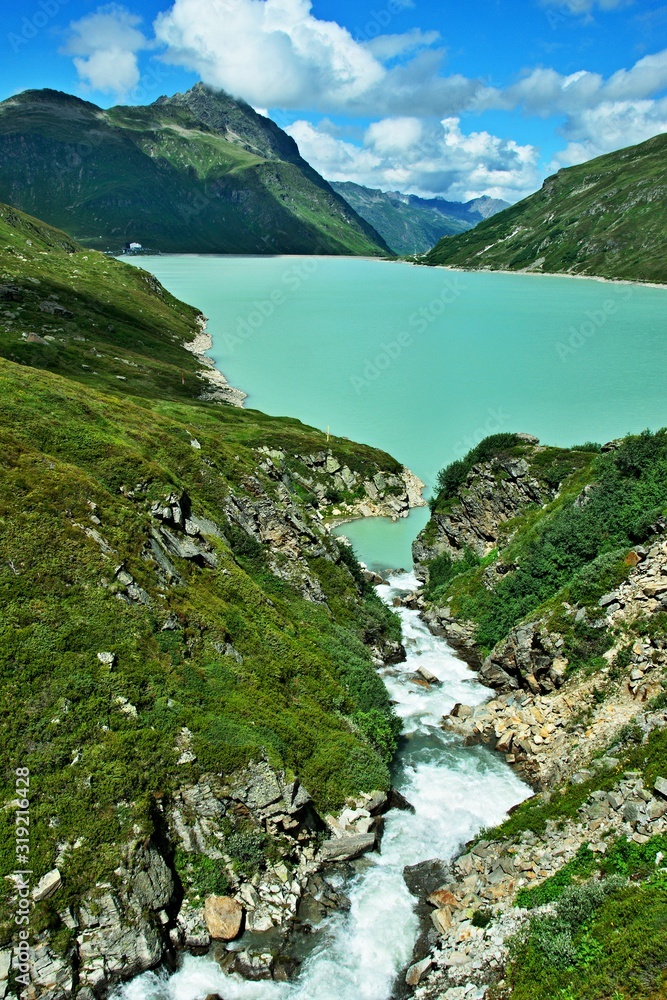 Austrian Alps-view on the tributary in the lake Silvretta