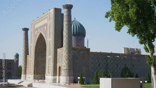 Side View of Sher Dor Madrasah, Samarkand, Uzbekistan photo