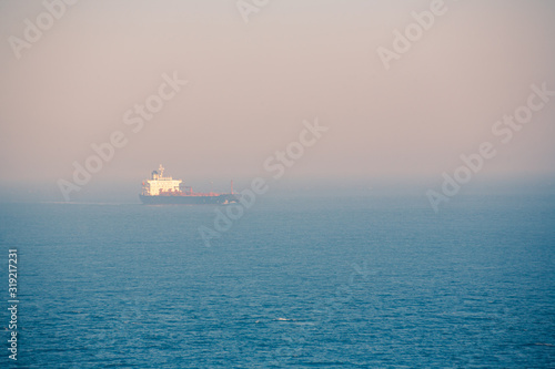 Foggy morning view on the Gibraltar Strait