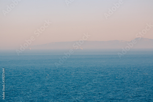 Foggy morning view on the Gibraltar Strait
