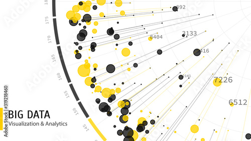 Big data visualization. Complex data concept. Abstract radial data plot. Visual information analysis. Science and technology. White background.