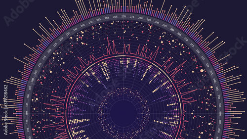 Big data visual representation. Complex big data analysis. Information visualization concept. Abstract radial data plot. Vector technology background.