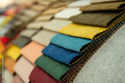 Upholstery fabric samples. Fabric for a furniture upholstery. Textile industry background