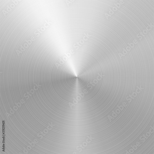 Circular brushed metal texture. Vector radial steel background with scratches.