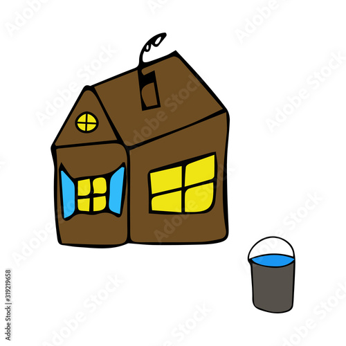 House with a bucket. House icon simple sign. House icon flat vector illustration for logo, web, app, UI.