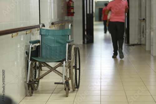 wheelchair and beds in the hospital