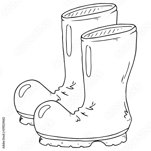 Garden rubber boots. Vector illustration of rubber boots. Spring rubber boots for gardening.
