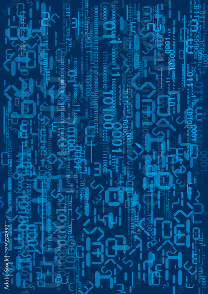 Stream of blue digital numbers and binary codes. Illustration of dynamic background for information technology, mathematics. Stream of blue digital numbers and binary codes. Illustration of dynamic background for information technology, mathematics.