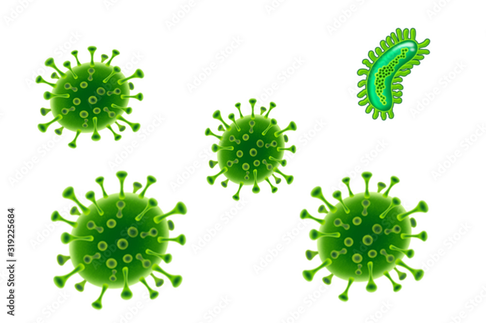  Viruses that endanger life. Coronavirus from china. Virus illustration.