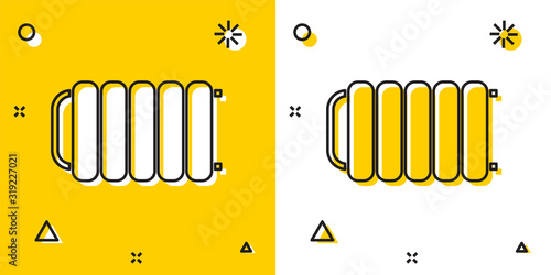 Black Heating radiator icon isolated on yellow and white background. Random dynamic shapes. Vector Illustration