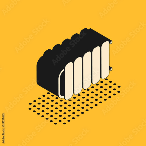 Isometric Heating radiator icon isolated on yellow background. Vector Illustration