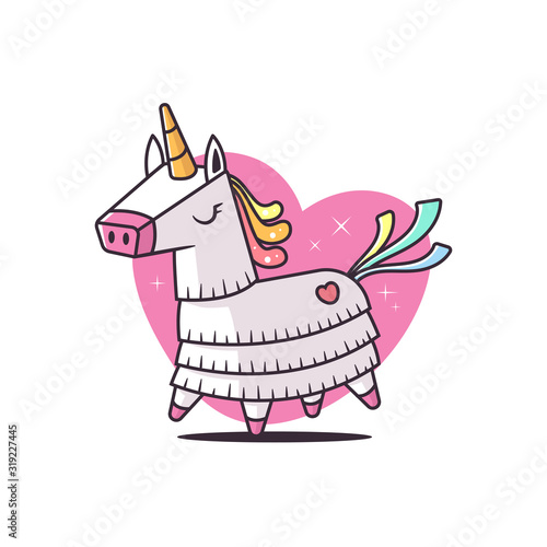 Piñata unicorn cartoon mascot character vector illustration