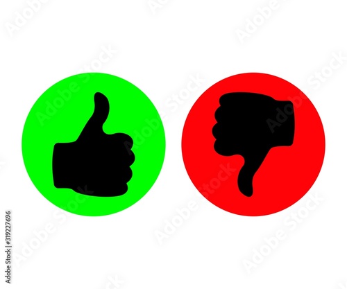 Thumb up green and red circle on a white background, vector