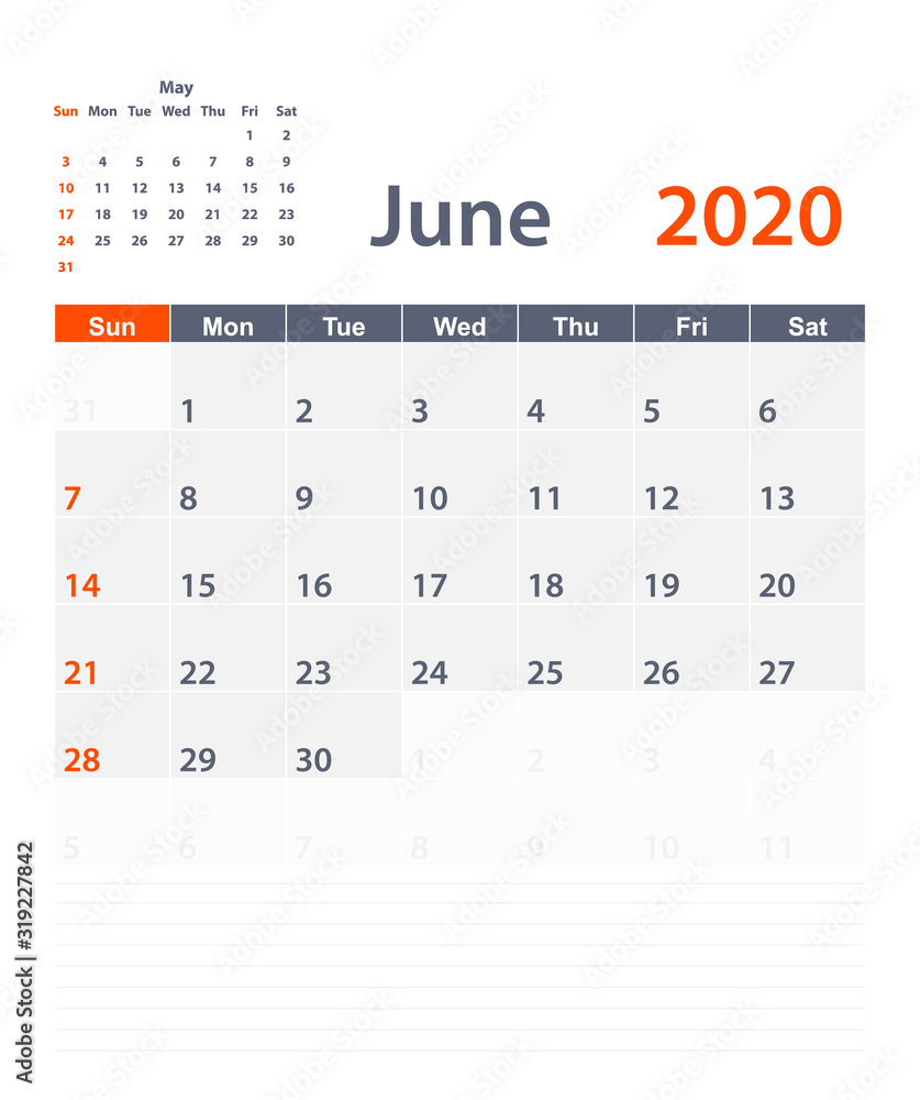 June 2020 vector planning calendar June 2020 vector planning calendar