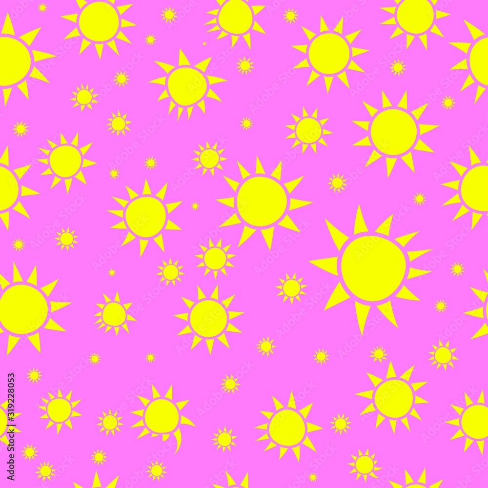 Yellow sun on a pink background, seamless pattern texture for vector design Yellow sun on a pink background, seamless pattern texture for vector design