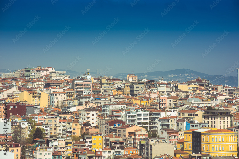 Panorama of the old historical center of Istanbul from a height.