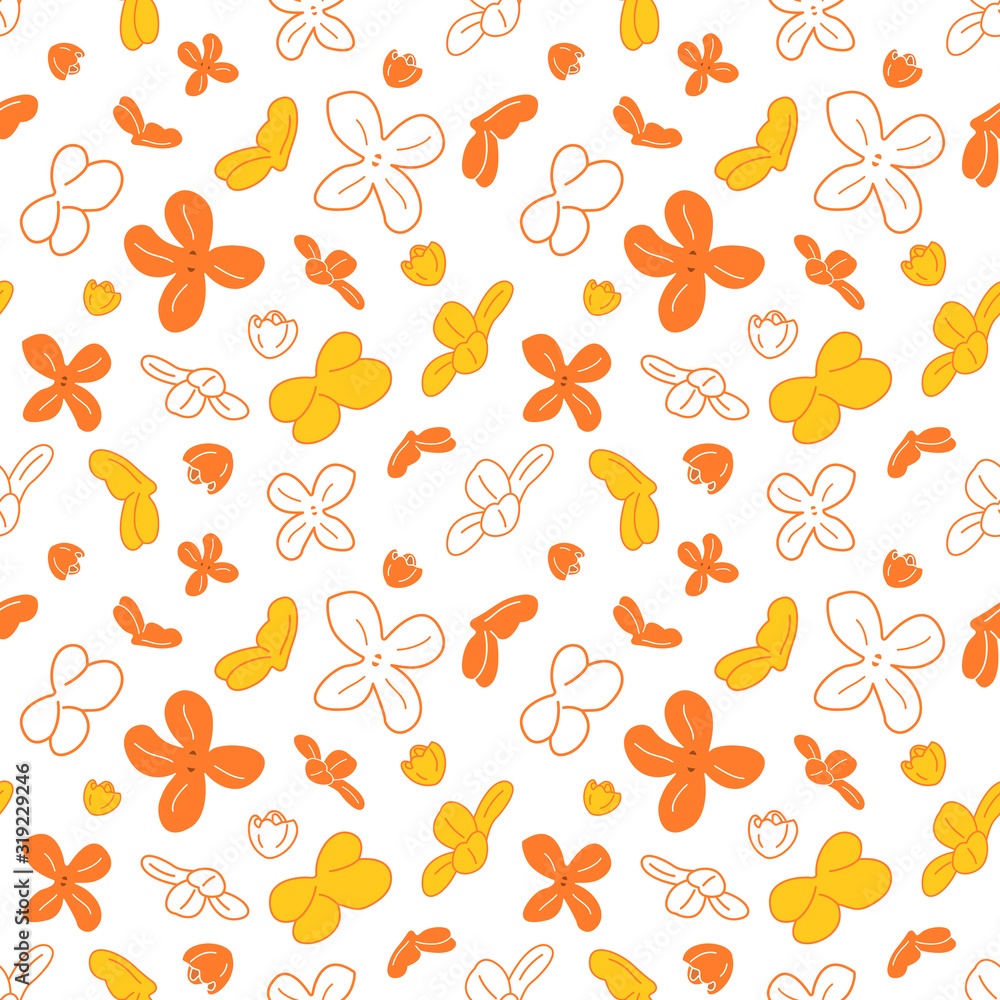 Doodle floral pattern background with fragrant tea olive, sweet osmanthus or osmanthus fragrans. Floral colorful background in hand draw childish style. Great for wallpaper, textile, fabric, card. Doodle floral pattern background with fragrant tea olive, sweet osmanthus or osmanthus fragrans. Floral colorful background in hand draw childish style. Great for wallpaper, textile, fabric, card.